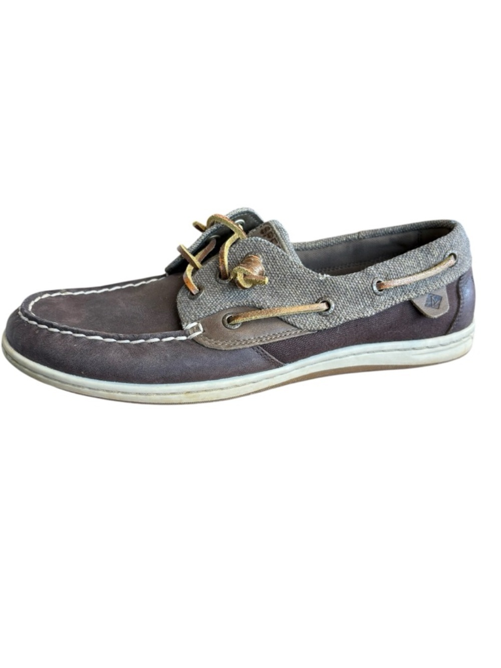 Sperry Songfish Sparkle Boat Shoes Womens 9.5 Brown Leather Canvas